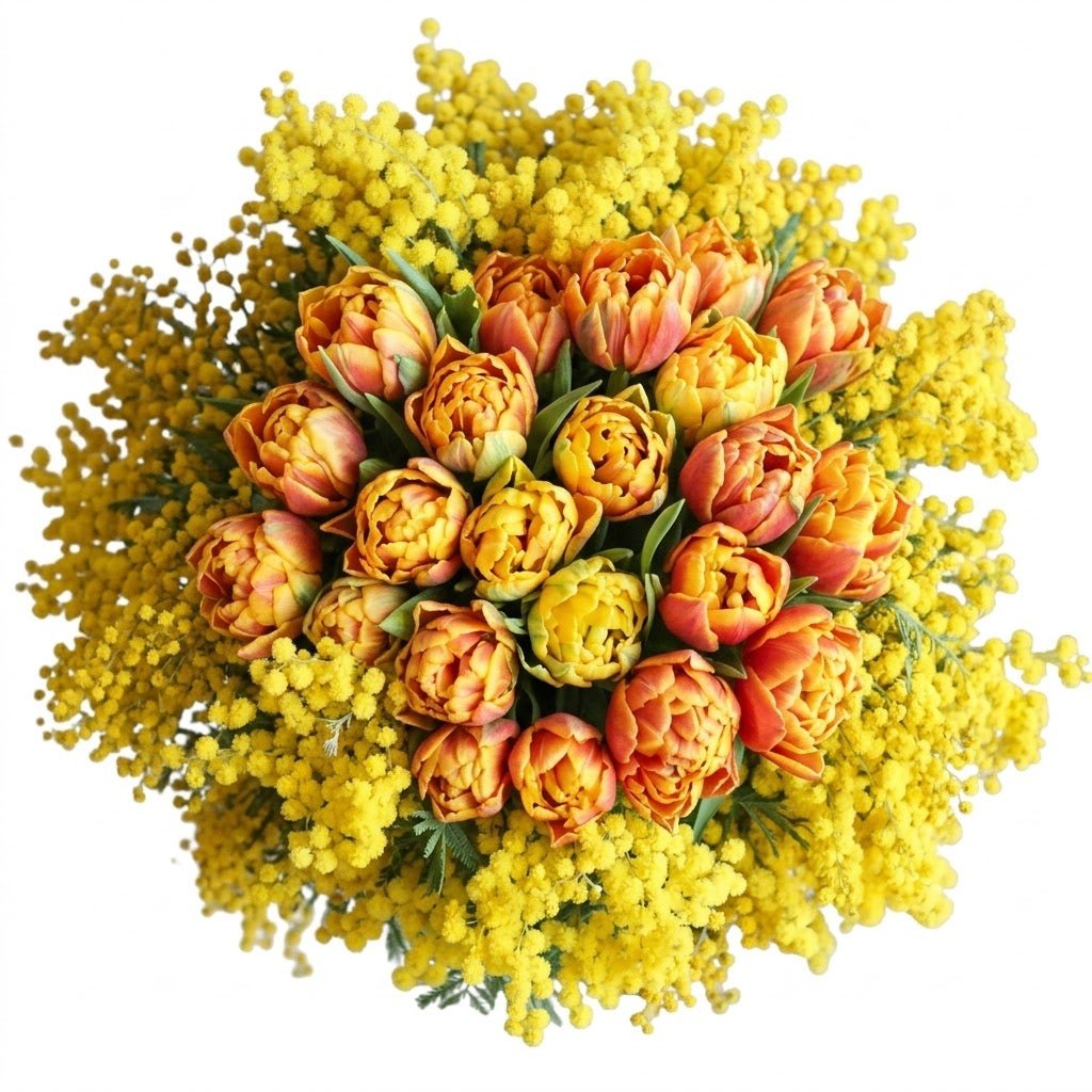 Orange Tulips and Mimosa Bouquet - Florist London