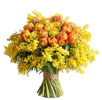 Orange Tulips and Mimosa Bouquet - Florist London
