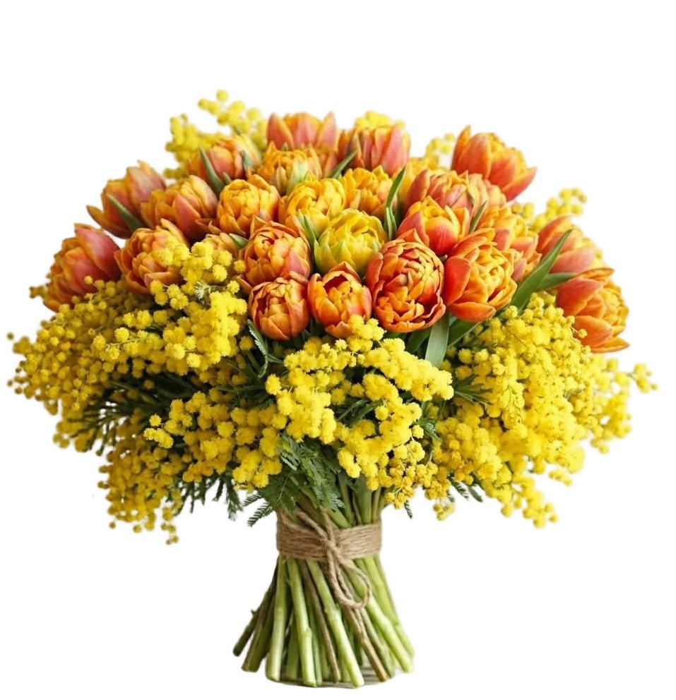 Orange Tulips and Mimosa Bouquet - Florist London