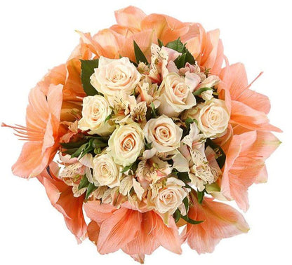Peach Amaryllis and Cream Roses Bouquet - Florist London