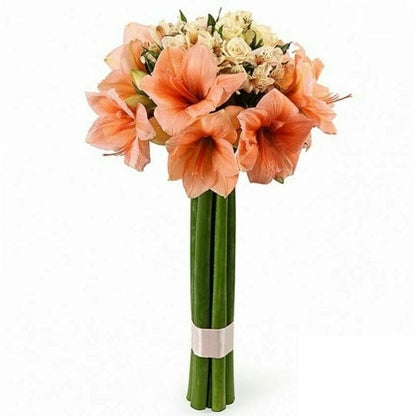 Peach Amaryllis and Cream Roses Bouquet - Florist London