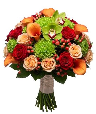 Peach and Crimson Harmony Bouquet - Florist London