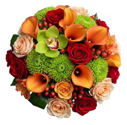 Peach and Crimson Harmony Bouquet - Florist London