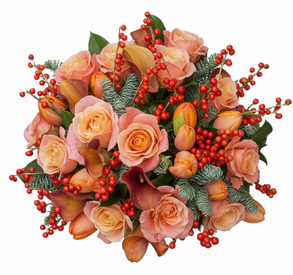 Peach and Red Berry Bouquet - Florist London
