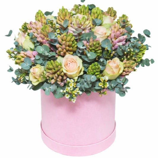Peach Roses and Pink Hyacinths Box - Florist London