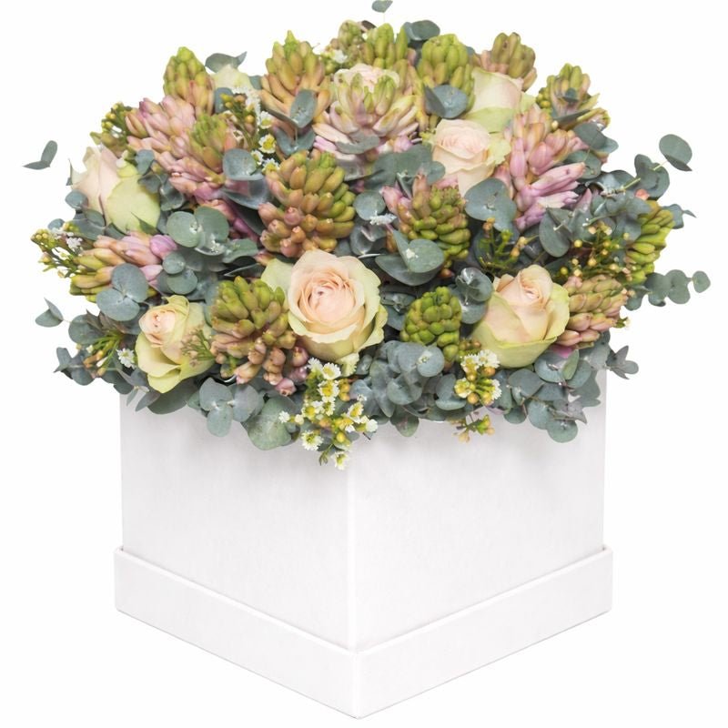Peach Roses and Pink Hyacinths Box - Florist London