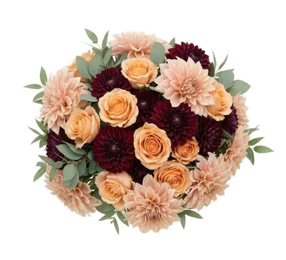 Peach Roses with Dahlia Bouquet - Florist London