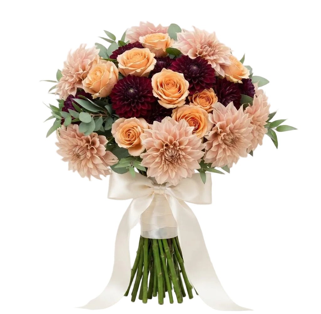 Peach Roses with Dahlia Bouquet - Florist London