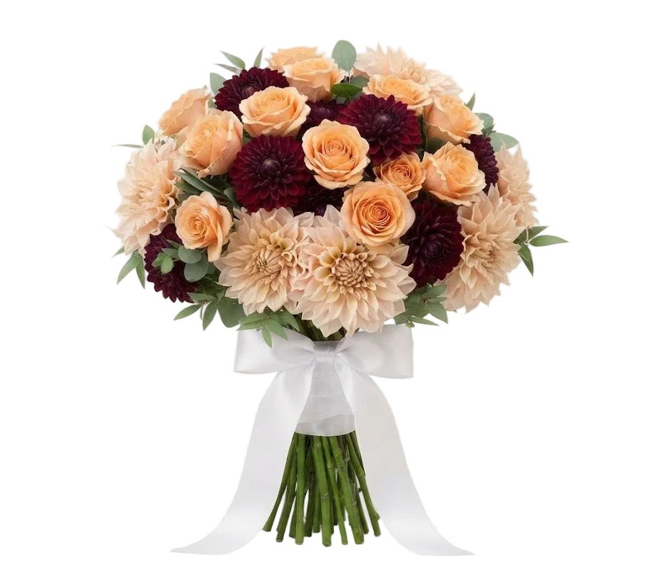 Peach Roses with Dahlia Bouquet - Florist London