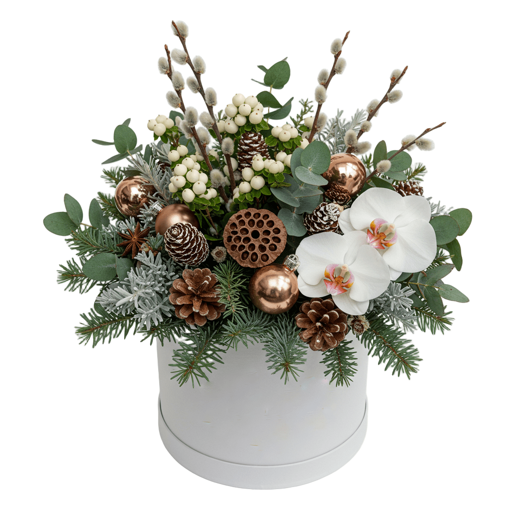 Phalaenopsis Orchids with Catkins Christmas Box - Florist London