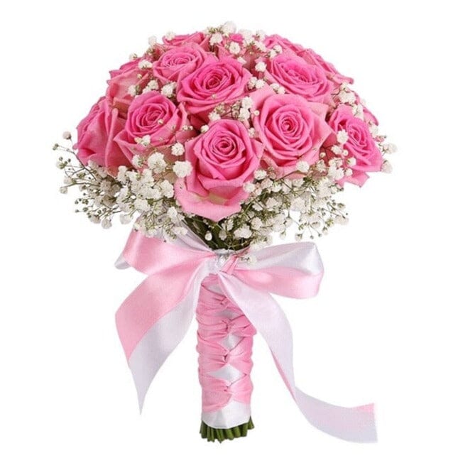 Pink Aqua Roses with Gypsophila Wedding Bouquet - Florist London