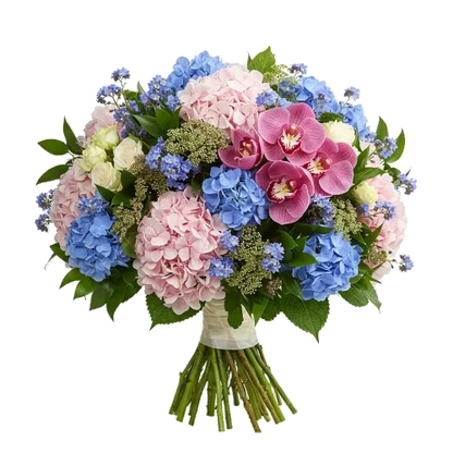 Pink Hydrangea & Cymbidium Orchid Elegance Bouquet - Florist London