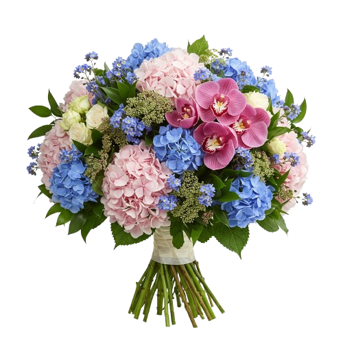 Pink Hydrangea & Cymbidium Orchid Elegance Bouquet - Florist London