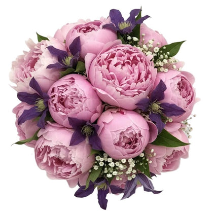 Pink Peonies in Purple Bouquet - Florist London