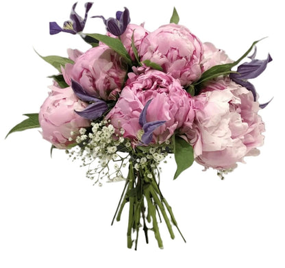 Pink Peonies in Purple Bouquet - Florist London