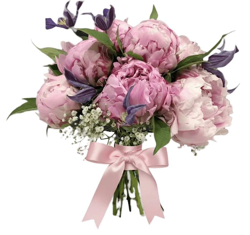 Pink Peonies in Purple Bouquet - Florist London