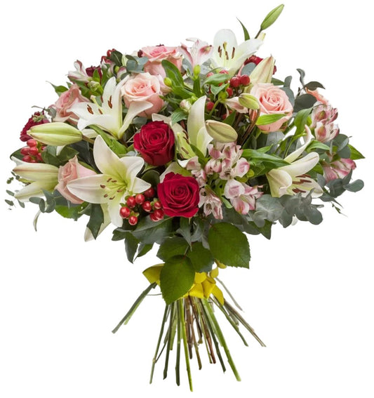 Pink & Red Roses with Lily Elegance Bouquet - Florist London