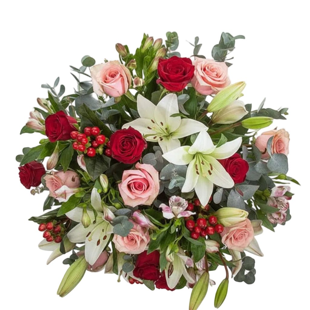 Pink & Red Roses with Lily Elegance Bouquet - Florist London