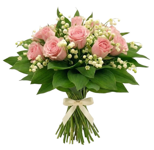 Pink Roses with Lily of the Valley Bouquet - Florist London
