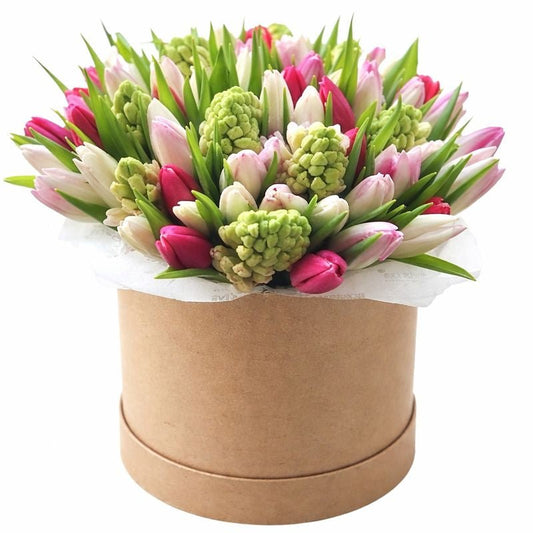 Pink Tulips and Hyacinths Box - Florist London