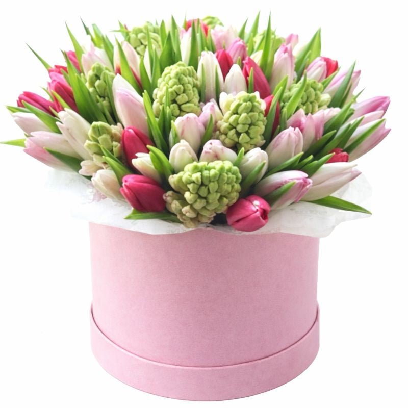 Pink Tulips and Hyacinths Box - Florist London