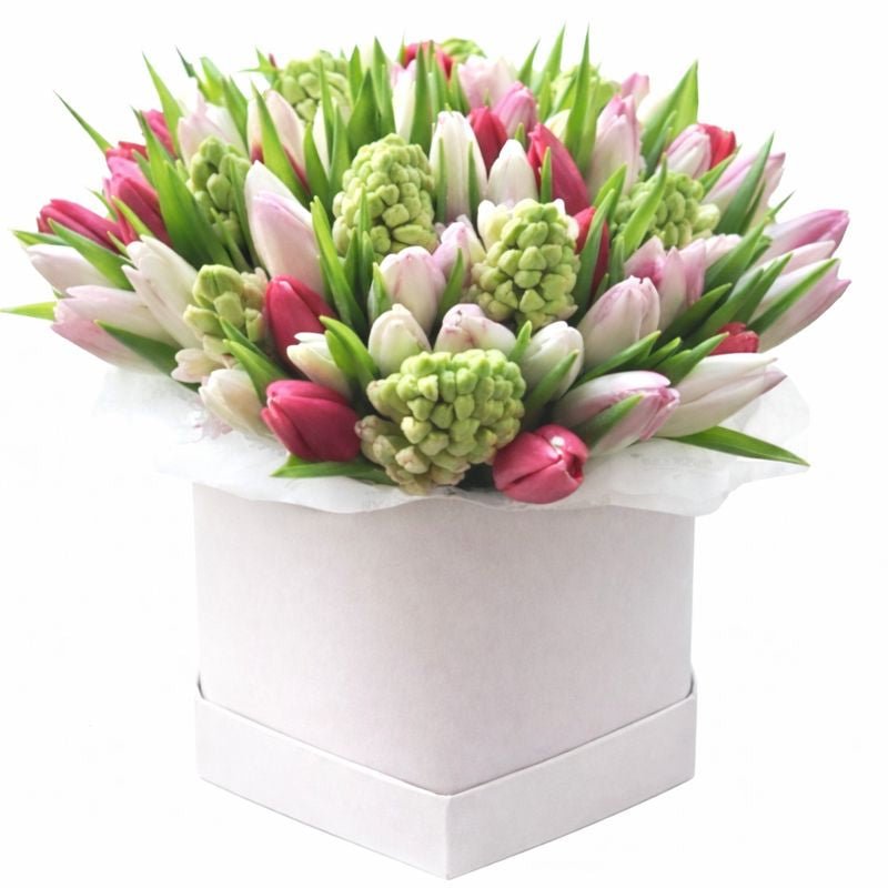 Pink Tulips and Hyacinths Box - Florist London