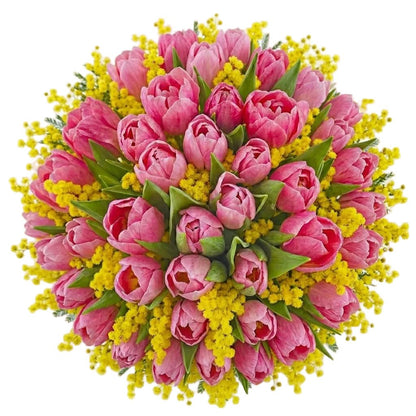 Pink Tulips with Mimosa Bouquet - Florist London