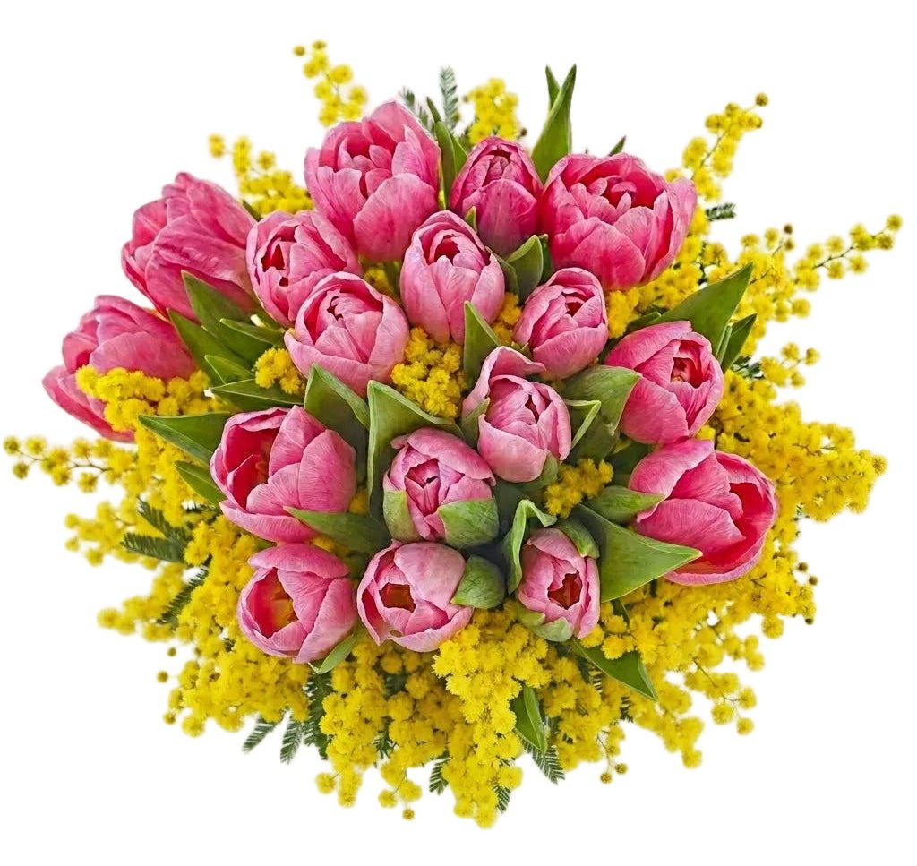Pink Tulips with Mimosa Bouquet - Florist London