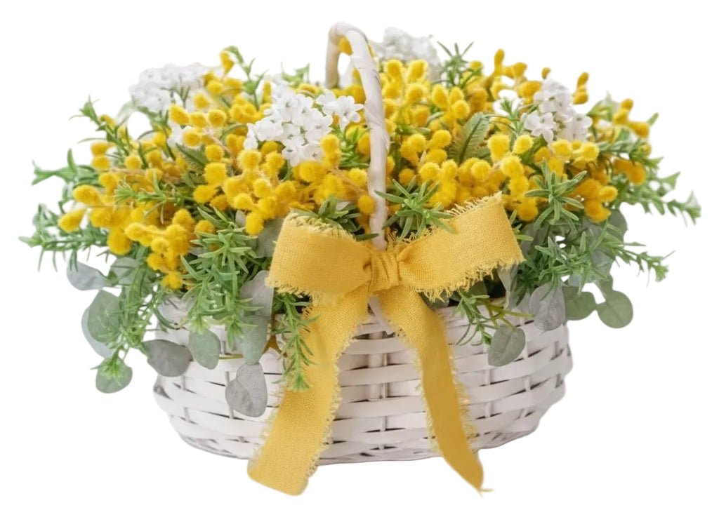 Pretty Basket of Mimosa with Gypsophila - Florist London