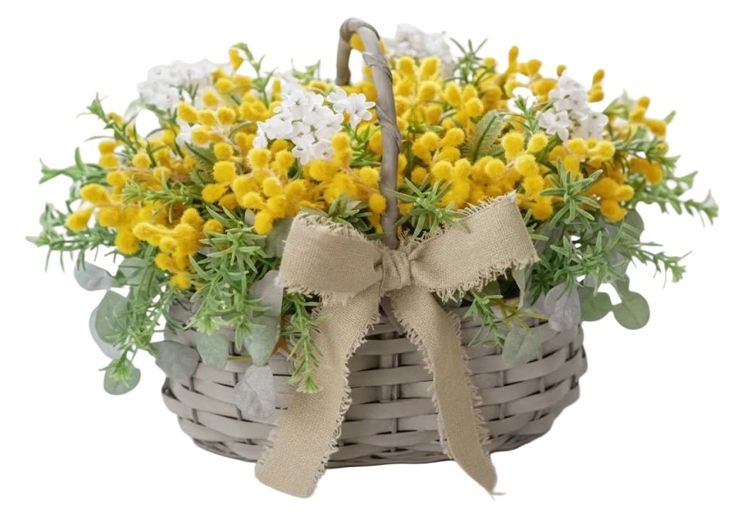 Pretty Basket of Mimosa with Gypsophila - Florist London