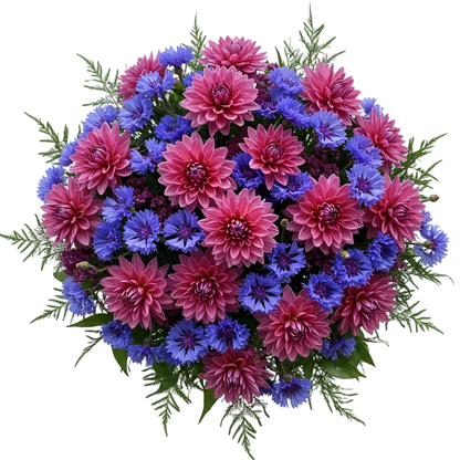 Pretty Bouquet of Dahlia with Cornflowers - Florist London
