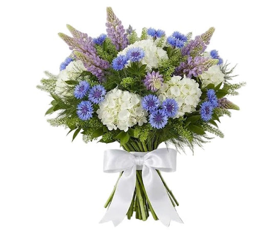 Pretty Bouquet Of Hydrangea with Cornflowers and Lupinus - Florist London