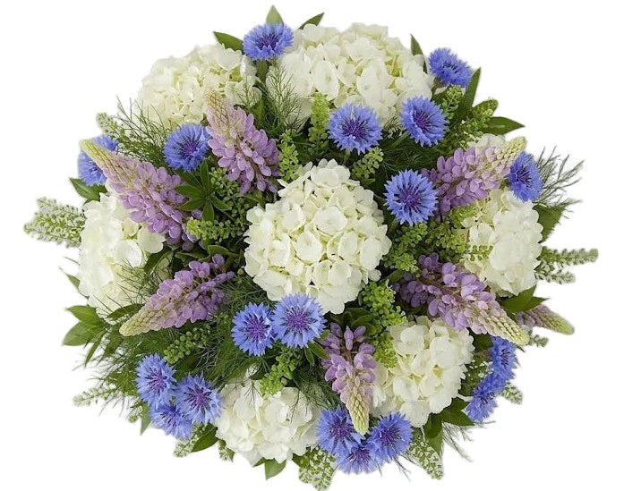 Pretty Bouquet Of Hydrangea with Cornflowers and Lupinus - Florist London