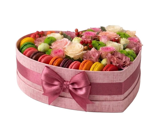 Pretty Pink Flowers Box with Macaroons - Florist London