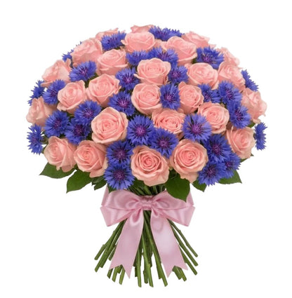 Pretty Roses with Cornflowers Bouquet - Florist London