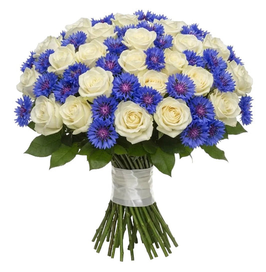 Pretty Roses with Cornflowers Bouquet - Florist London