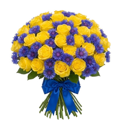 Pretty Roses with Cornflowers Bouquet - Florist London