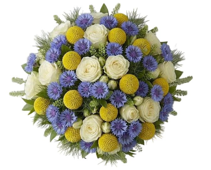 Pretty Sunny Bouquet with Cornflowers and Craspedia - Florist London