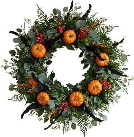 Pumpkin and Feathers Halloween Wreath - Florist London