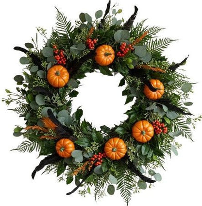 Pumpkin and Feathers Halloween Wreath - Florist London