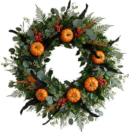 Pumpkin and Feathers Halloween Wreath