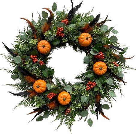 Pumpkin and Feathers Halloween Wreath - Florist London