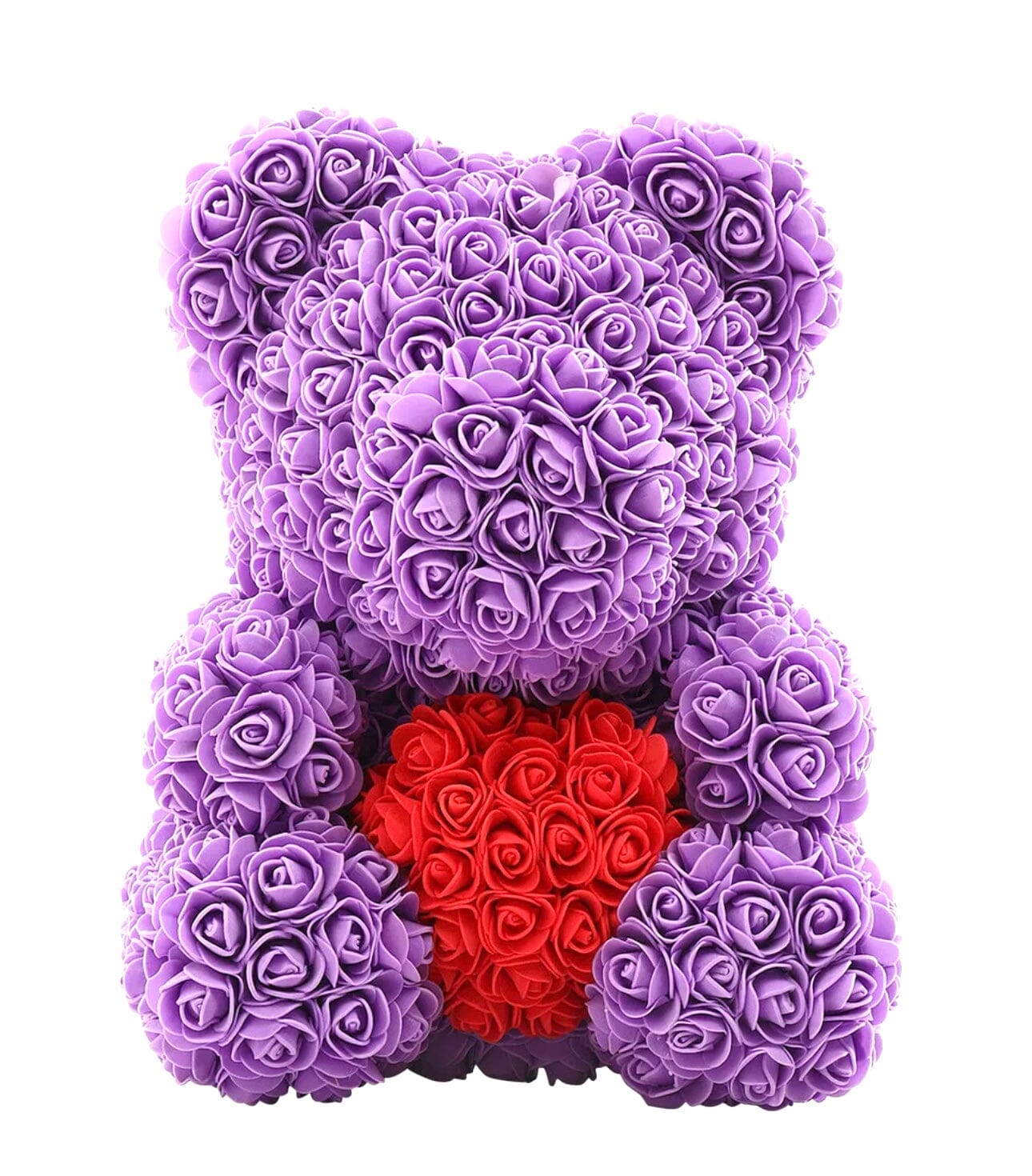 Purple Foam Rose Teddy Bear with Red Heart - Florist London