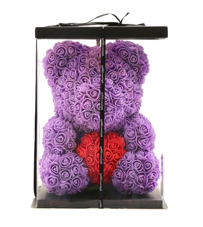 Purple Foam Rose Teddy Bear with Red Heart