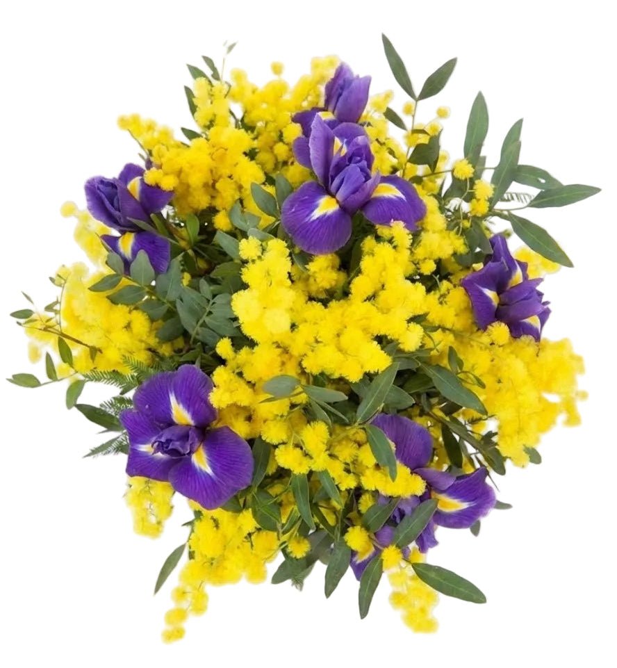 Purple Iris and Mimosa Bouquet - Florist London
