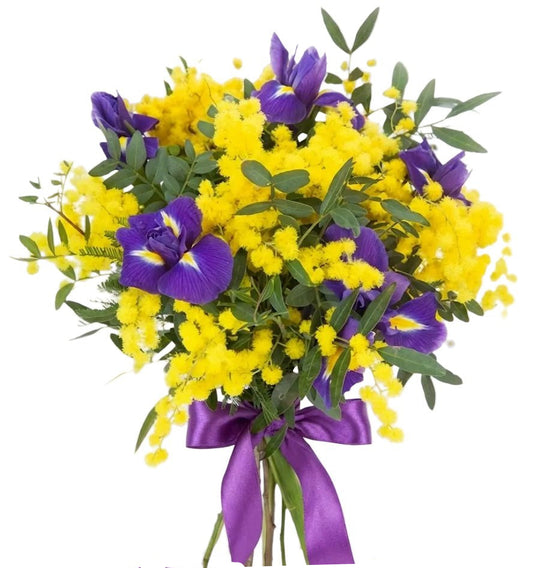 Purple Iris and Mimosa Bouquet - Florist London