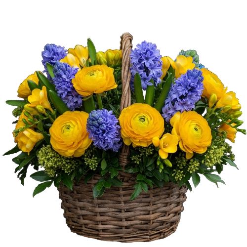 Ranunculus and Blue Hyacinth Basket