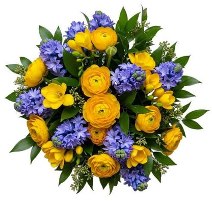 Ranunculus and Blue Hyacinth Basket - Florist London