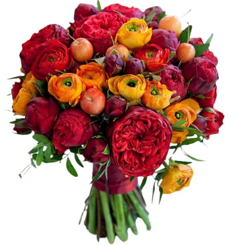 Ranunculus & Red Piano Spray Roses Bouquet
