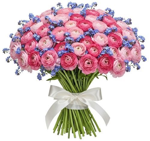 Ranunculus with Blue Forget Me Not Bouquet - Florist London